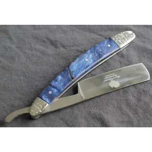 OG Vintage Shaving Straight Razor Chrome Finish Deep Blue Handle Sharp Barber