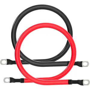 2 AWG Battery Cable 2AWG Gauge Battery Inverter Cables with 3/8 in Lugs Pure Copper Power Inverter Wire Set for Solar Marine Boat RV Car Motorcycle 2pcs (2FT)