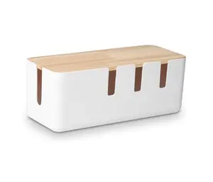 Cable Management Box by Baskiss, 12x5x4.5 inches, Wood Lid, Wire Organizer for Desk TV Computer USB Hub System to Cover and Hide & Power Strips & Cords