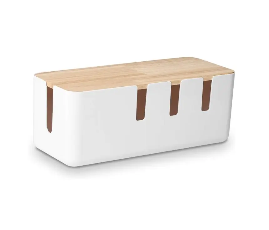 Cable Management Box by Baskiss, 12x5x4.5 inches, Wood Lid, Wire Organizer for Desk TV Computer USB Hub System to Cover and Hide & Power Strips & Cords