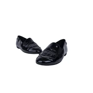 Pre-owned Chanel Black Patent Leather Camellia Loafers Size 36