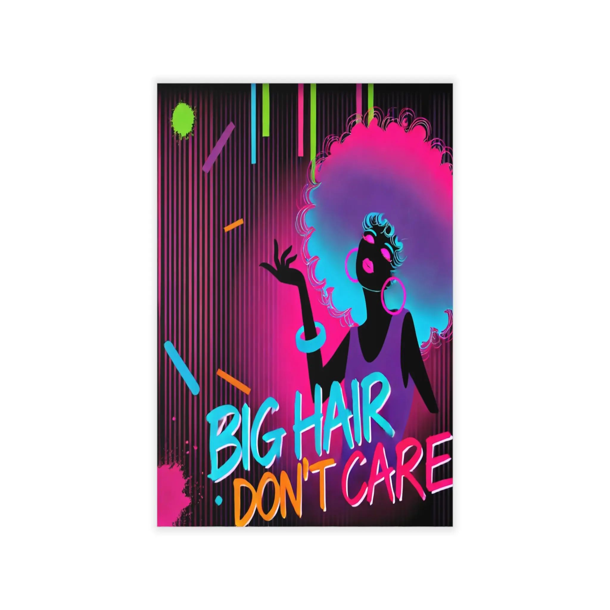 Retro Wall Decal for Home Office or Salon Funky 80s Big Hair Don't Care Salon Decor Wall Decals for Kids 1980s style big hair graphic wall sticker