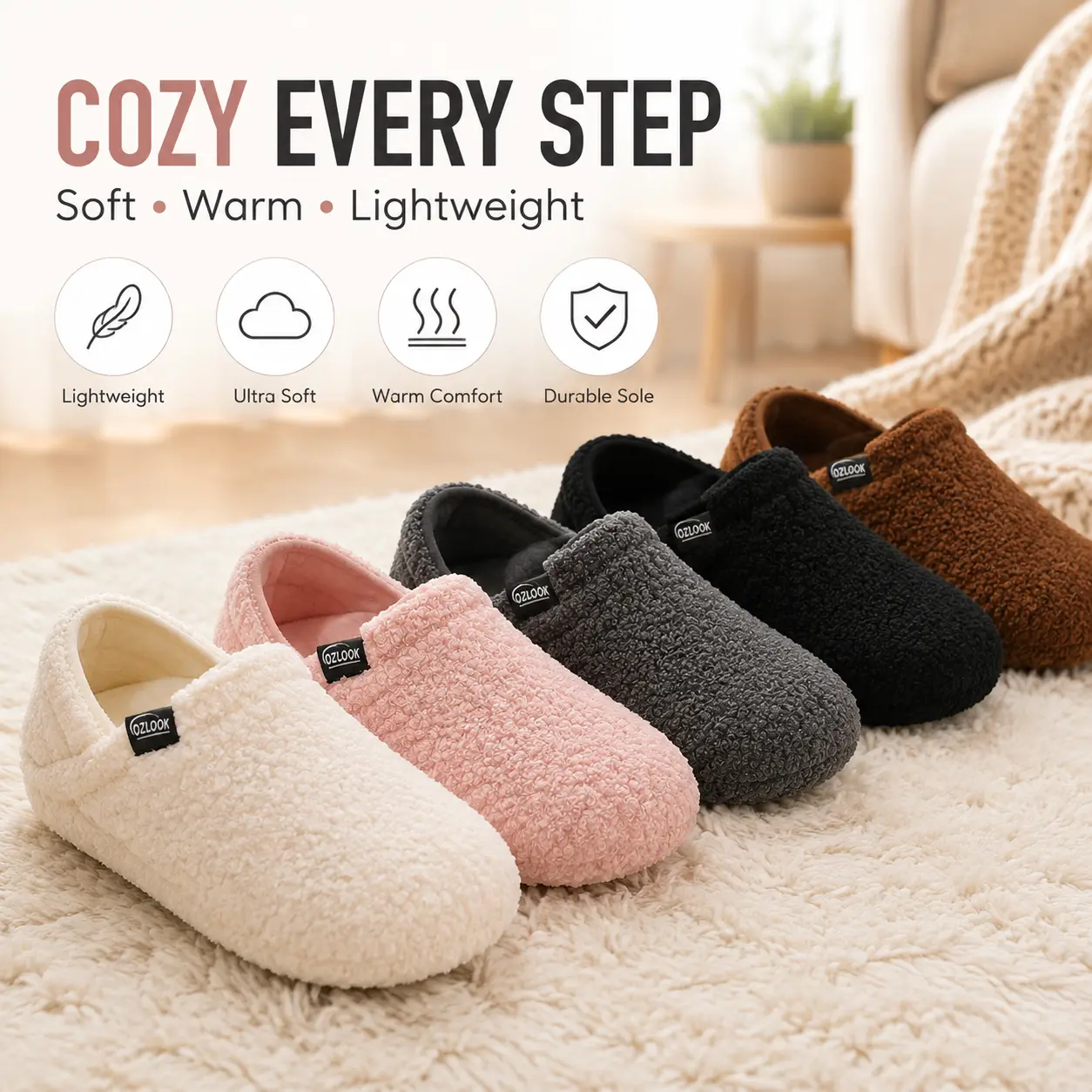 Women’s comfortable plush slippers with a non-slip rubber sole; warm and cozy for indoor/outdoor use—ideal for home and travel. Lightweight, foldable sock shoes with a geometric non-slip outsole; suitable for RVs, dance, and everyday wear at home. Unisex