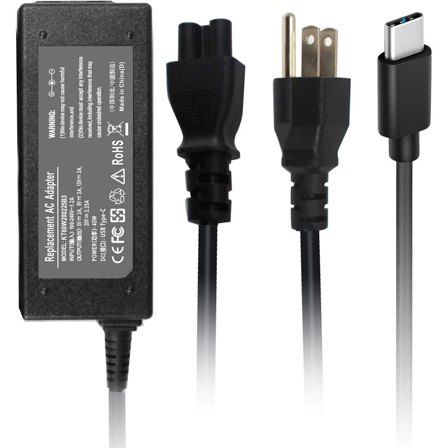 USB C Laptop Chrombook Charger Type C Charger for Lenovo Thinkpad/Yoga/Chromebook for HP Chromebook X360 for Dell XPS and Latitude 5000