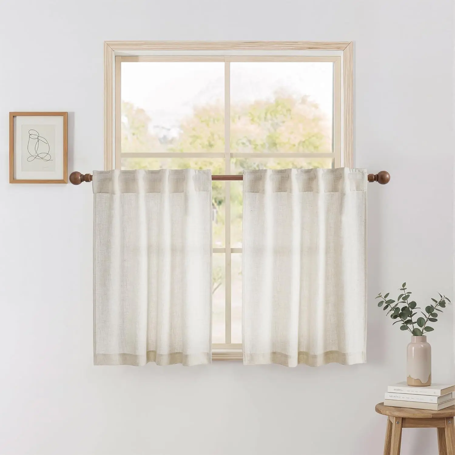 NICETOWN Linen Kitchen Curtains Light Filtering Privacy Cafe Curtains Linen Textured Elegant Short Window Treatments for Country Office Bedroom Farmhouse