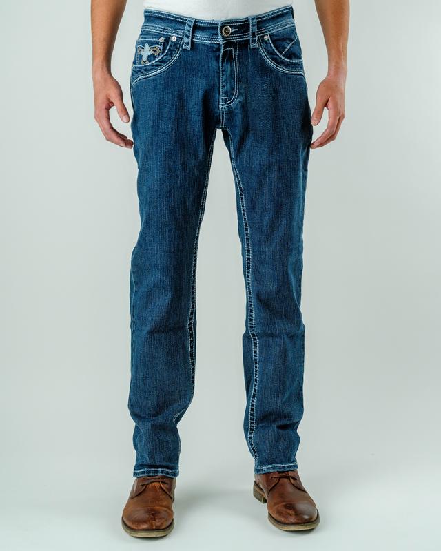 Western Bull Men's Straight-Cut Jeans Style A01 - Heavyweight Denim with Embroidered Pockets & Bold Stitching for Comfort & Durability