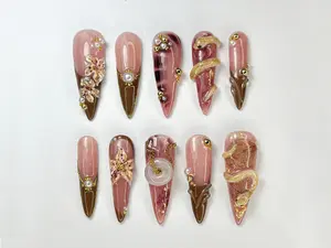 HelenNails - Luxury Snake & Dark Floral Press On Nails | 3D Gold Accent Handmade Gothic Nail Art | Unique Statement Nails - HL114