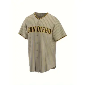 new Large Size 13 Brown Stripes Baseball Jersey Embroidered Men's Baseball Jersey Button Sports Loose T-shirt S-3XL