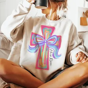 [SALE UP TO 45%] Cross easter Pink Brushstroke SweatShirt, Girls Easter, Available Size S to 3XL for men and women