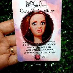 Disgusted Face Doll Badge Reel BRUNETTE  Funny Badge Reels Viral Doll Meme Stank Face Doll Cringe Face Doll