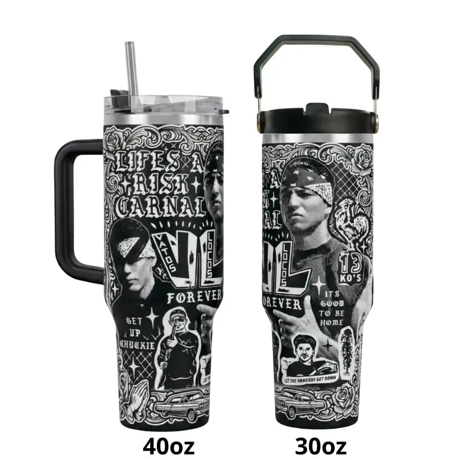 Blood In Blood Out Vatos Locos Forever Tumbler 40oz 30oz – Chicano Style Stainless Steel Mug w/ Handle & Straw, Street Culture Fan Gift
