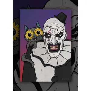 Terrifying Clown Art Print (Versus Cat)