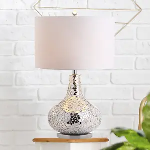 JONATHAN Y Emilia Mirrored Mosaic LED Table Lamp , for bedroom, living room, foyer, hallways, dining room, dorms