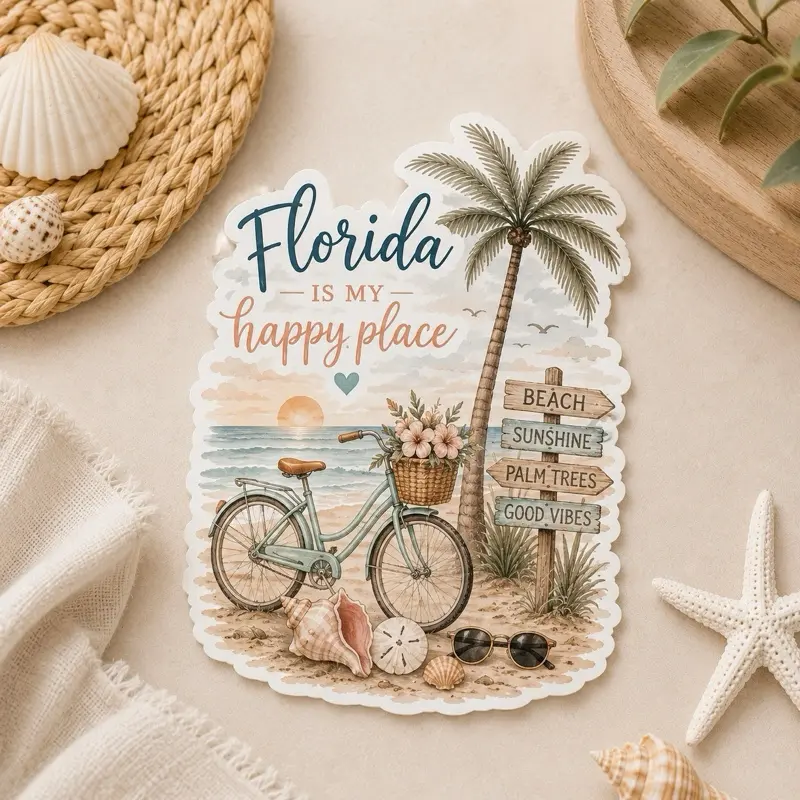 Florida Is My Happy Place Waterproof Vinyl Sticker