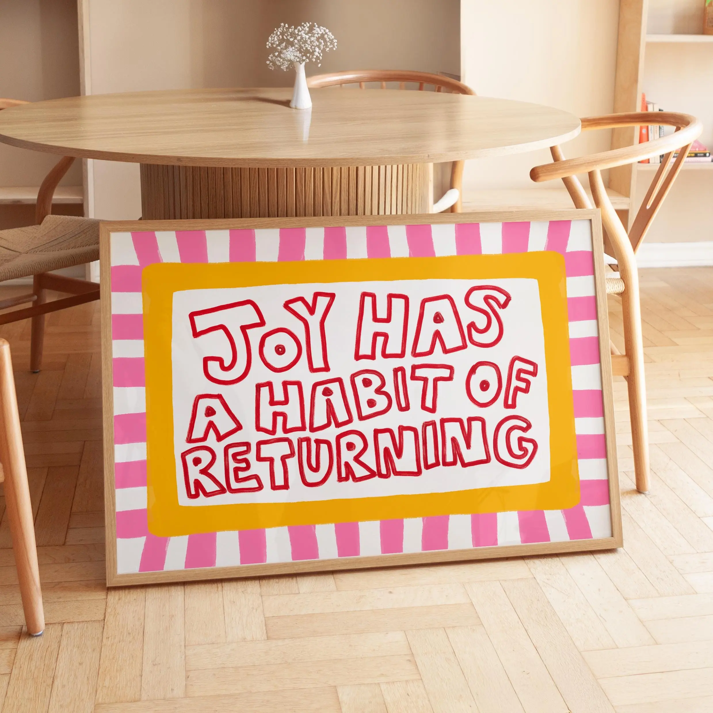 [Sale Up To 50%] [Free ship] [No Frame] Joy Has a Habit of Returning Wall Art Print, Colorful Typography Decor