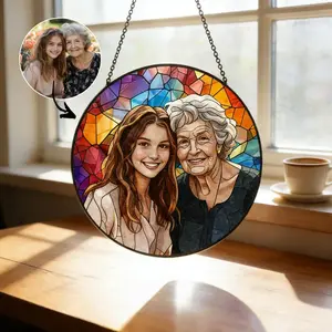 Custom Stained Glass Family Portrait Suncatcher, Personalized Window Hanging from Photo, Unique Picture Gift, Family Memory Art