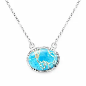 Copper Turquoise Round Bar .925 Solid Sterling 18"-20" Necklace