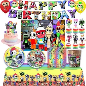 DANDY's World Theme Birthday Disposable Tableware Plate Banner Backdrop Cups Napkins Party Decor Balloon Cake Topper Gifts Props