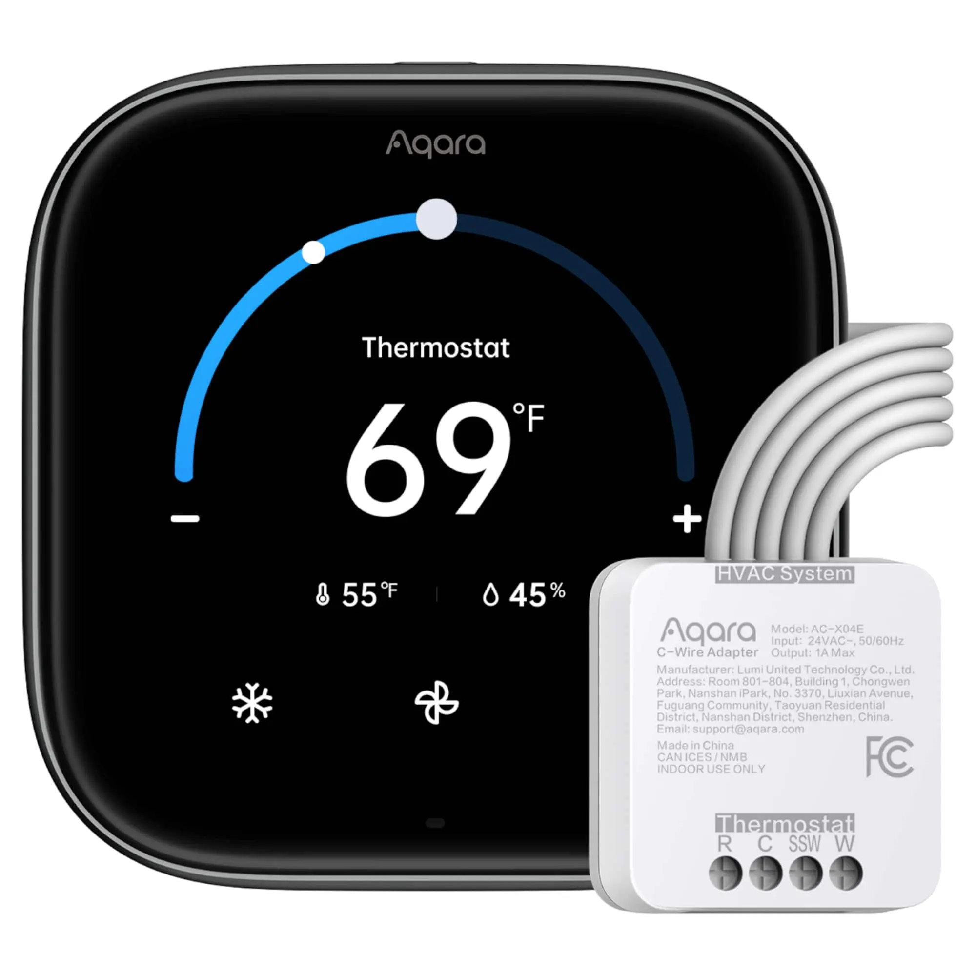 Aqara - Smart Wi-Fi Thermostat W200 Matte Kit wC-Wire, Programmable, Apple Adaptive Temperature, Matter over Thread Hub, Google - Black
