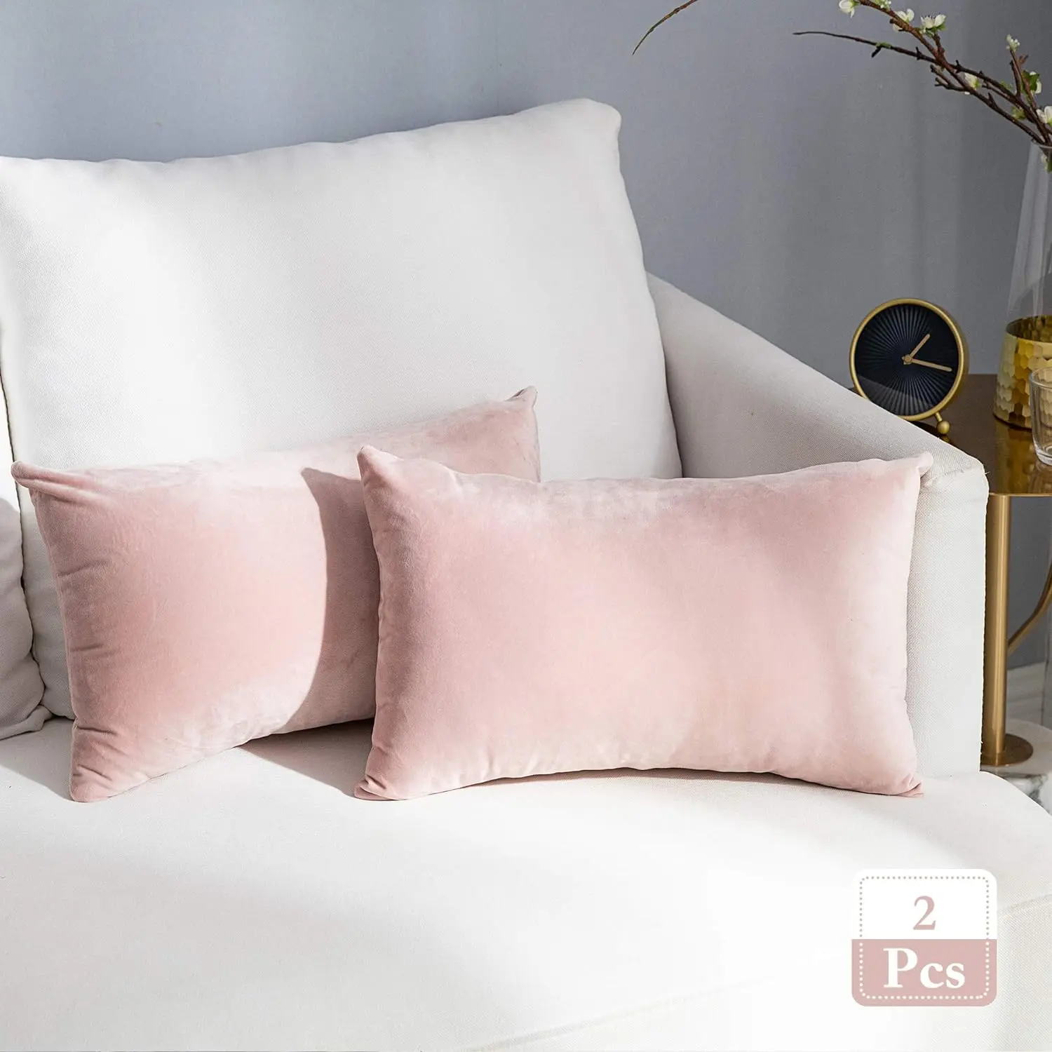 2-Pack Super Soft Velvet Rectangle Cushion Covers - Fade Resistant, Machine Washable - Home Room Decor for Bed, Couch, No Hair Shedding