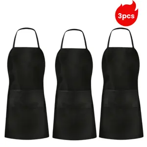 3 pcs black bib apron set with two storage pockets, stain-resistant and easy to clean, suitable for cooking in kitchens or restaurants, unisex