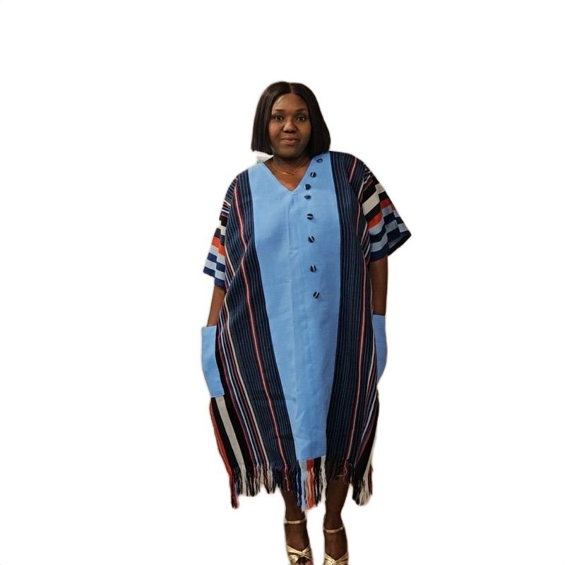 Asoke Kimono and Bubu Casual Women's Outfit with V-Neckline and Colorful Stripes - Womenswear