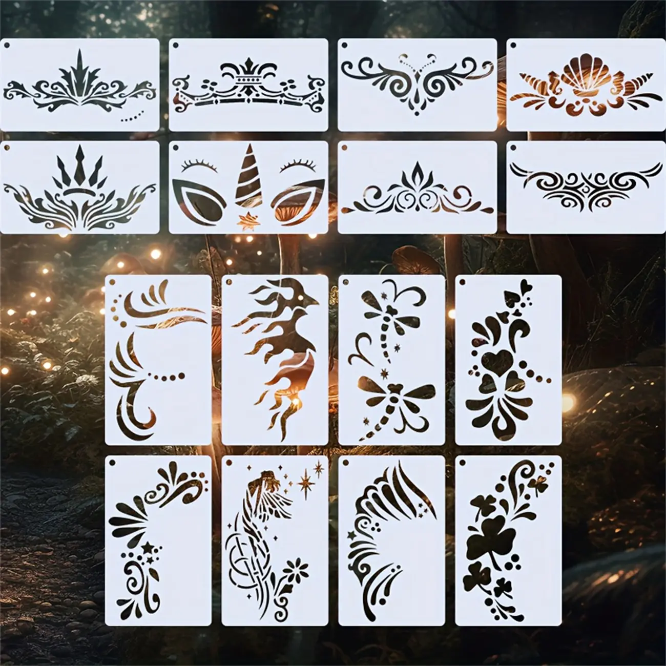 16-Piece Face Painting Template Set for Stage Performances, DIY Creative Colorful Hollow Design, Reusable PET Graffiti Stencils, Face Patterns