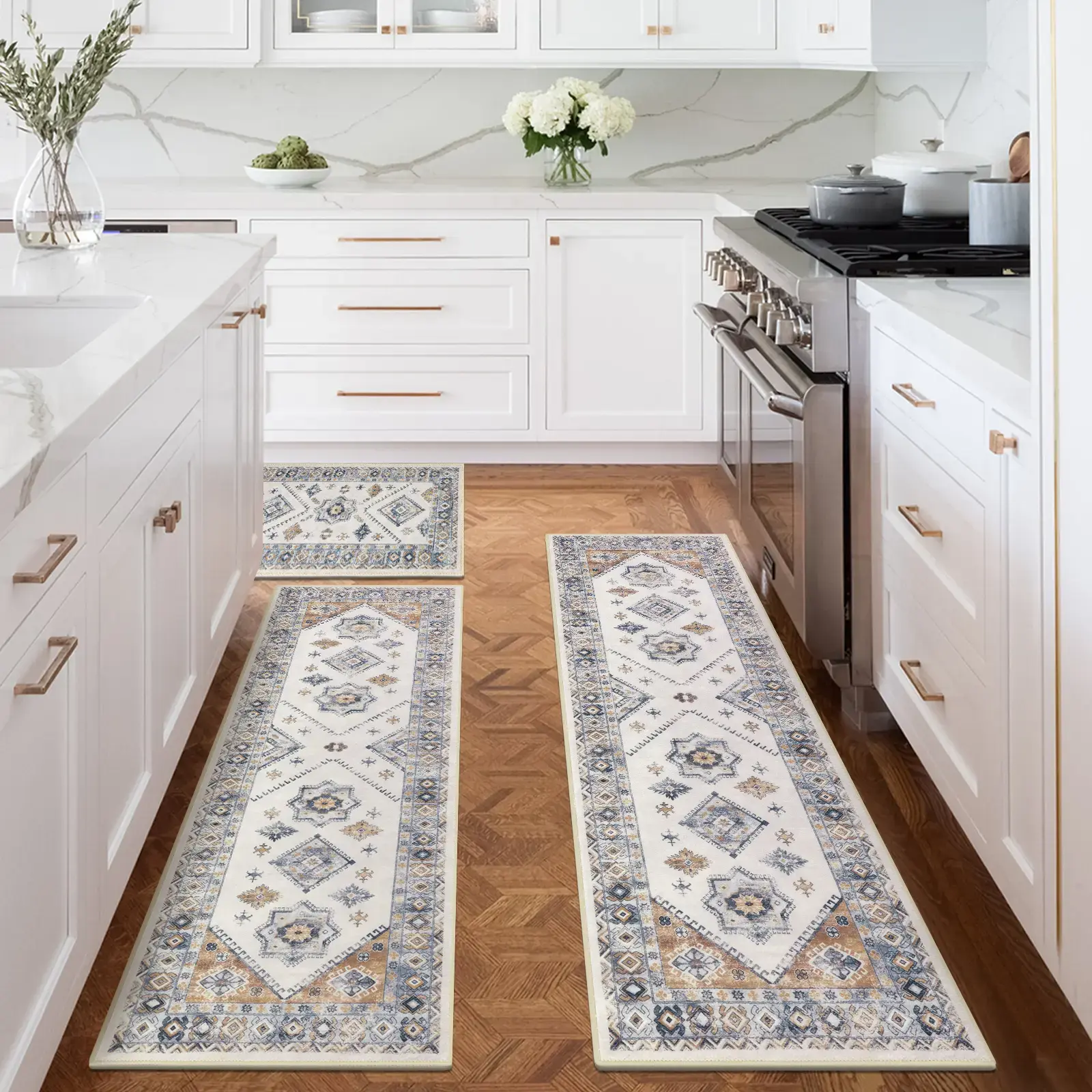Boho Kitchen Runner Rug Sets 3 Piece Geometric Farmhouse 18*47in/20*31.5in/16*24in Non Slip Washable Mat for Kitchen Living Room Entryway Laundry Room, Room Decor, House Decor summerwins