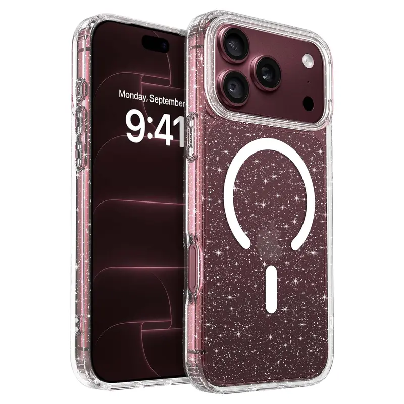 Sparkly Clear Glitter Shiny Bling, Aesthetic Soft TPU Protective Phone Case Magnetic Wireless Cases for iPhone 18 Pro Max 12 13 14 15 16 17 Pro HL