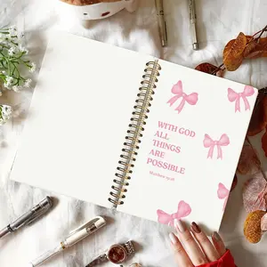 Bible Journal for Women – Christian Prayer & Bible Study Notebook, Cute Preppy Daily Devotional Journal, Coquette Pink Bow Hardcover Spiral Notebook (5.5” x 8.3”)