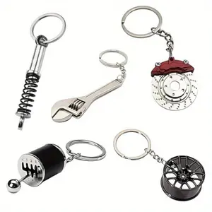 High-Quality Fashion Stainless Steel Keychain 5PCS Set, Auto Theme Car Parts Designs Including Wheel Rim, Shock Absorber, Gearbox & Wrench, Cool Automotive Accessories, Perfect Gift for Auto Enthusiasts