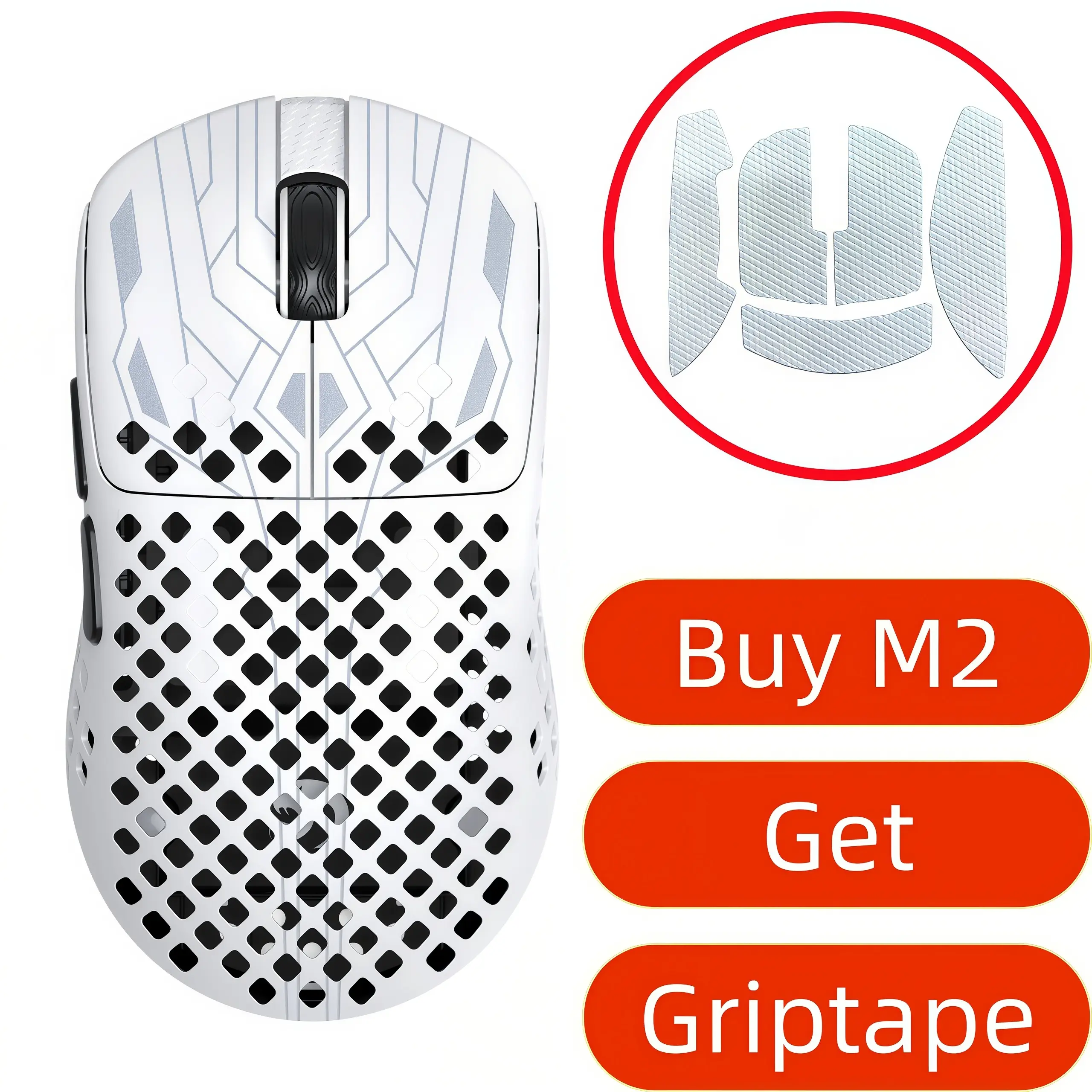 MAMBASNAKE M2 Rechargeable Carbon Fiber Lightweight Wireless Gaming PC Mouse (41g±3g), Honeycomb Pattern, Anti-slip Grip, Omron Microswitches, 250mAh, BT/2.4G Wireless/Wired, PixArt PAW3395PRO Sensor, Up to 40000 DPI, Slim FPS Gaming Mouse for Students