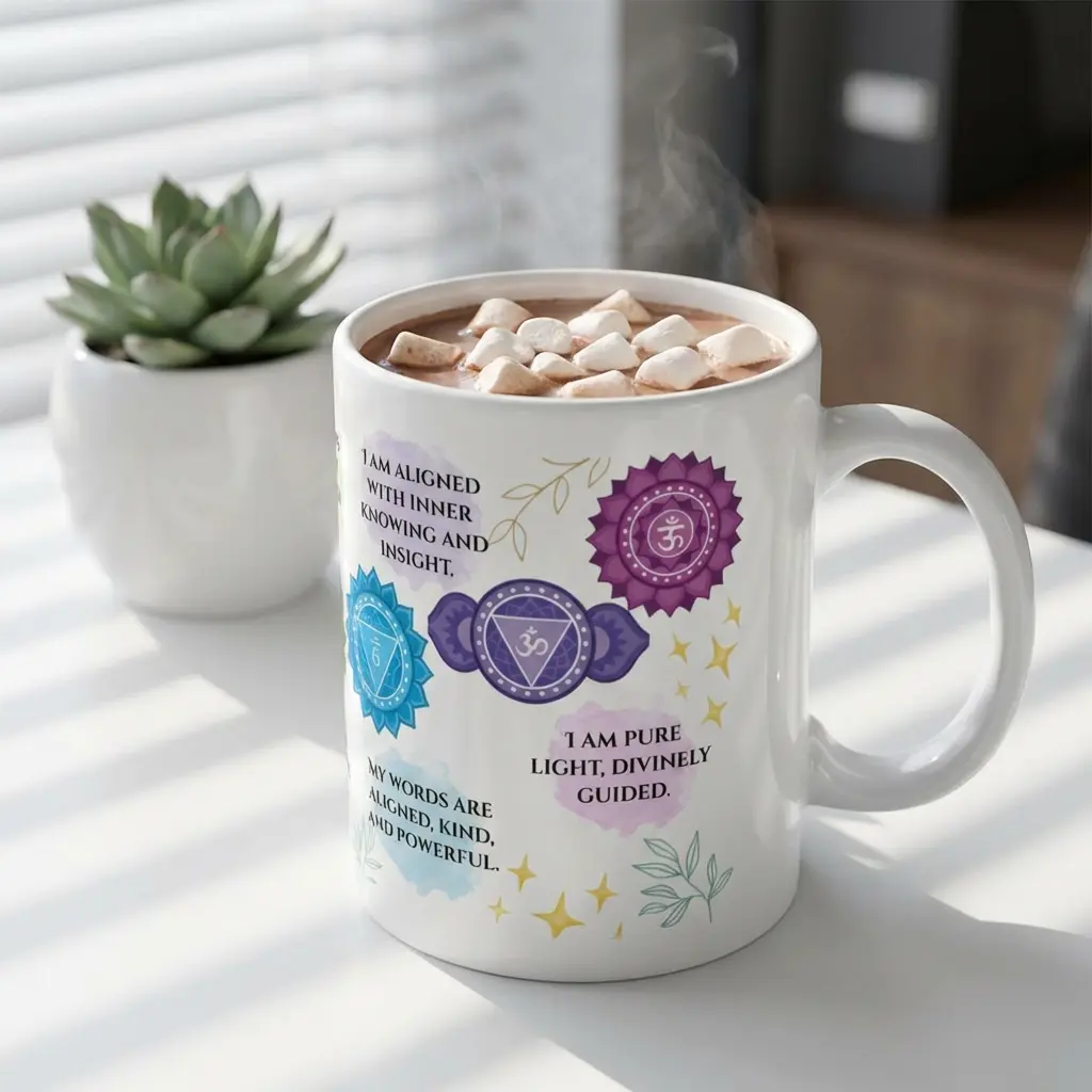 Chakra Affirmation Ceramic Mug — 11oz & 15oz Mindfulness Coffee Cup