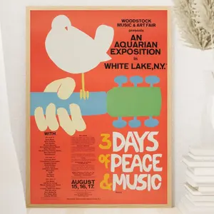 Woodstock Music Rock and Roll Poster, Wall Art, Room Decor, Gift for Her, UNFRAMED