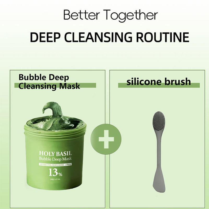 Holy Basil Bubble Deep Mask – Holy Basil & Carbonated Water for Cleansing Pores & Blackheads, Suitable for All Skin Types, Vegan Clay-to-Bubble Wash-Off Mask (90g / 3.17 oz) Holy Basil Carbonated Bubble Mask