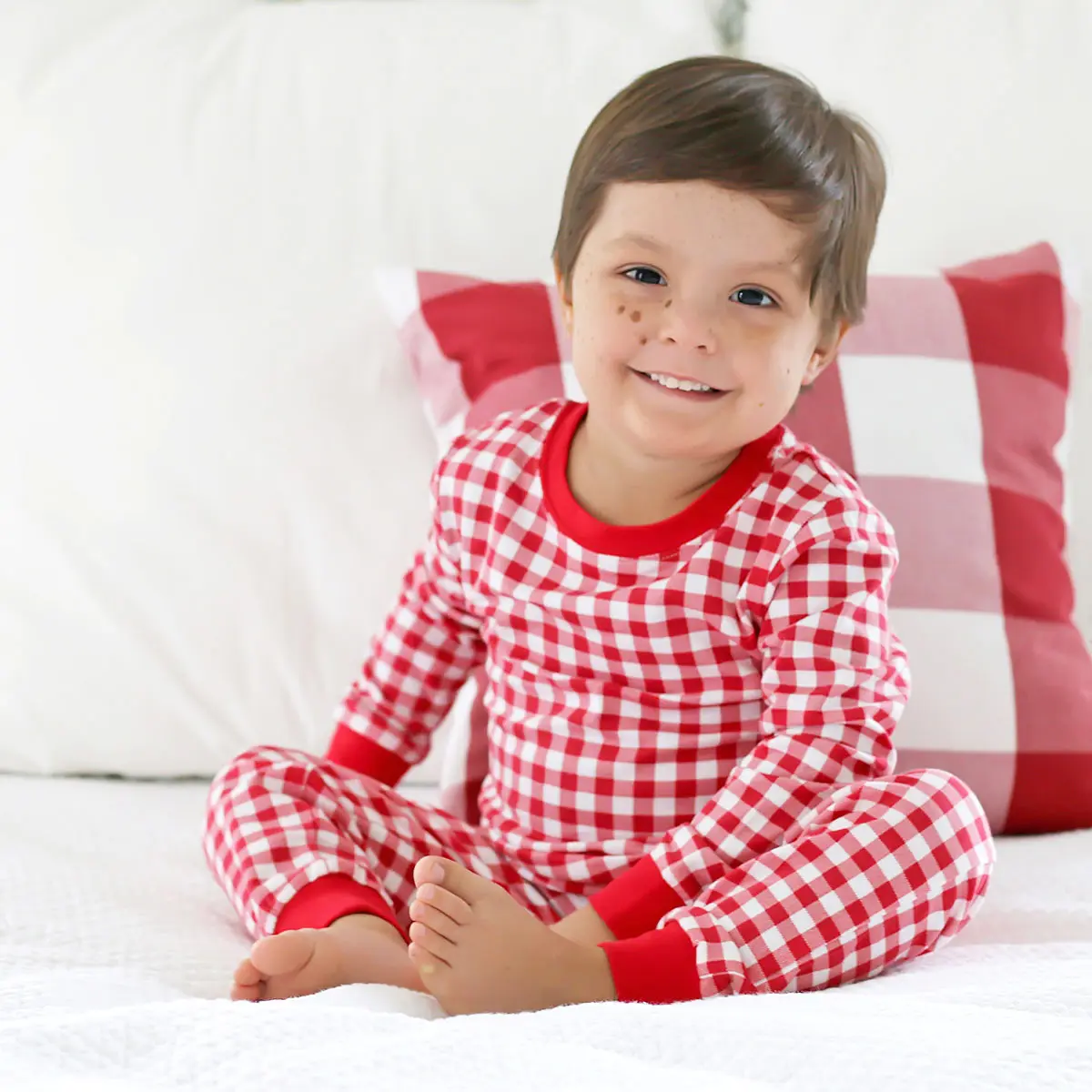 Red Gingham Knit Pajamas - Unisex Christmas PJs for Boys & Girls