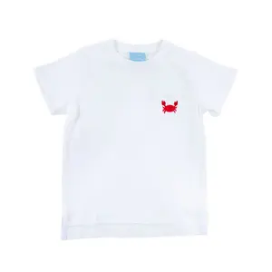 Crab White Short Sleeve Shirt - Boys Embroidered T-Shirt