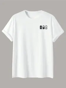 Low Battery Icon Print T-Shirt, Casual Loose Short Sleeve, Breathable Round Neck Top, Streetwear, Home Wear, Tiktok Trendy Tee