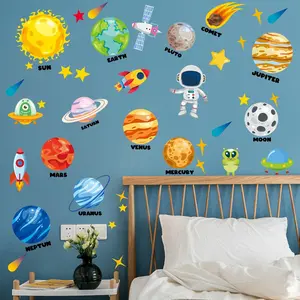Outer Space Wall Decals 4 Sheets 58 Pcs Large Planets Rocket Astronaut Peel and Stick Removable Wall Decors for Kids Baby Bedroom Boys Room Nursery Playroom Classroom