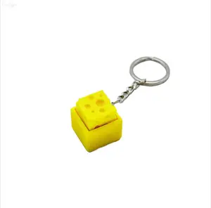 2pcs Simulated Cheese Fidget Keychain, Pop Up Squeeze Stress Relief Toy Key Ring Novelty Pocket Accessory