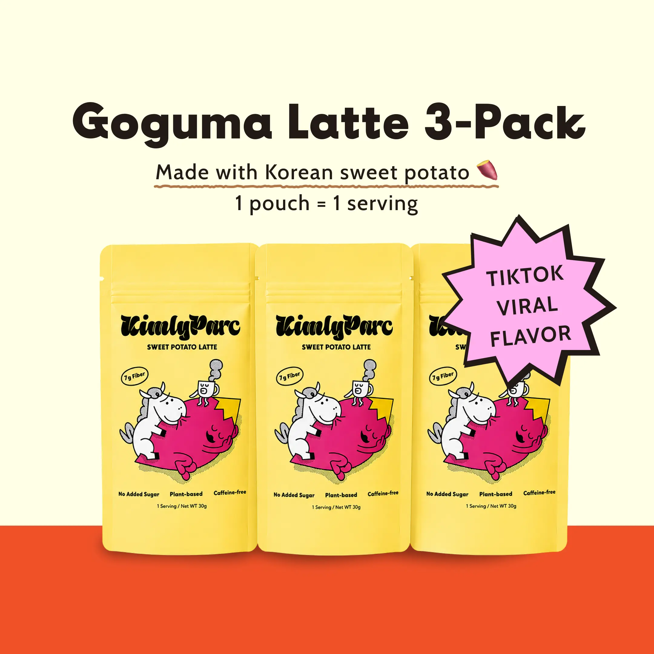 KimlyParc Goguma Latte - Made with Korean Sweet Potato, Vegan, High-fiber, Low-Sugar, Caffeine-Free, Dairy-free, Korean Goguma, Ultra-Creamy, 3.2oz, 3 Servings Beverage Coffee