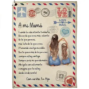 Mantas A mi Mamá-Fleece Blanket Letter To My Mom Express Love Spanish Version Thin Sofa Blanket Decor Mother's Day Gift