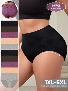 Women's High-Waisted Panties Set, Soft Breathable Fitted Design, Butterfly Shape Comfort Underwear, All-Seasons Wear, 10-Pack