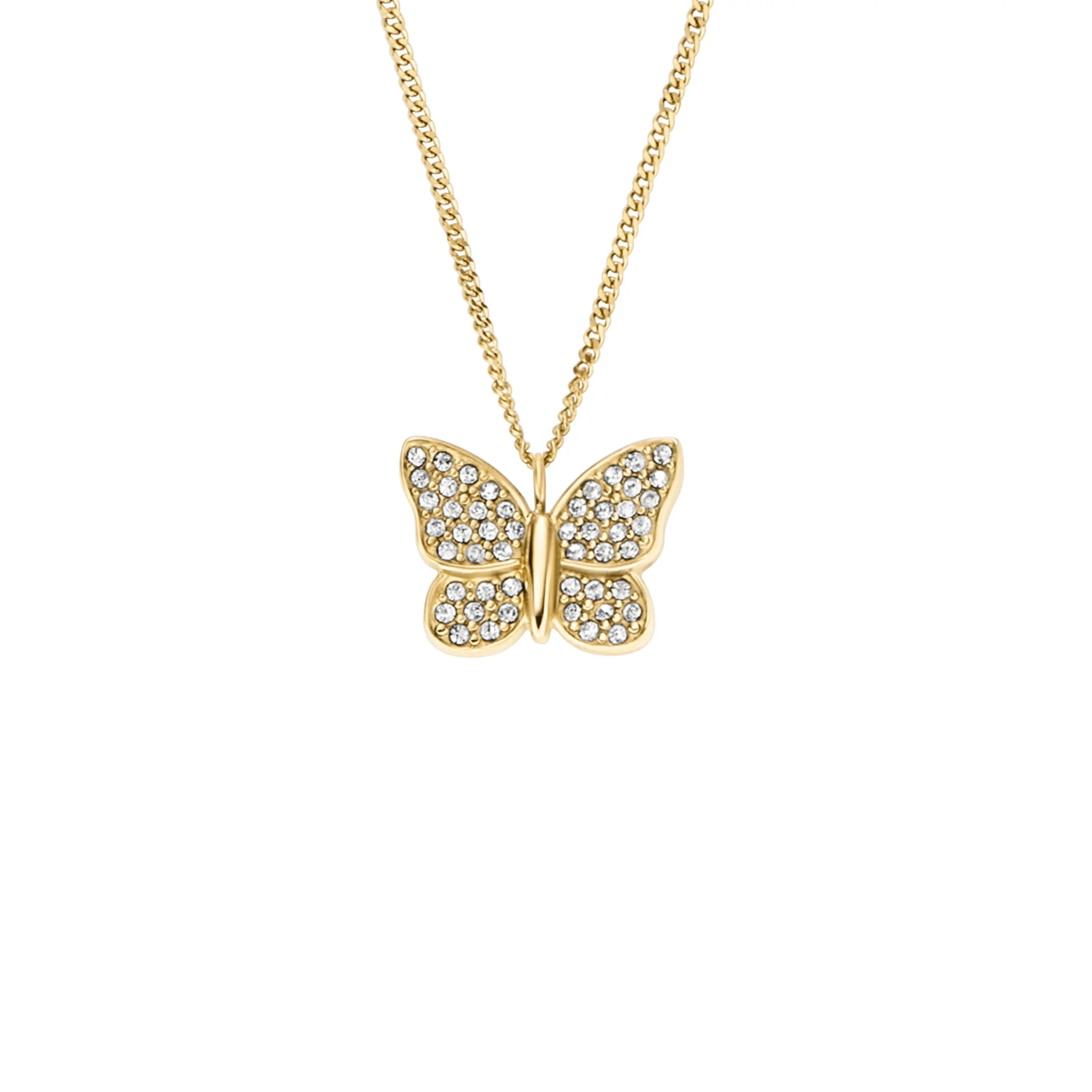 Fossil Women's Sutton Pavé Butterfly Gold-Tone Stainless Steel Pendant Necklace