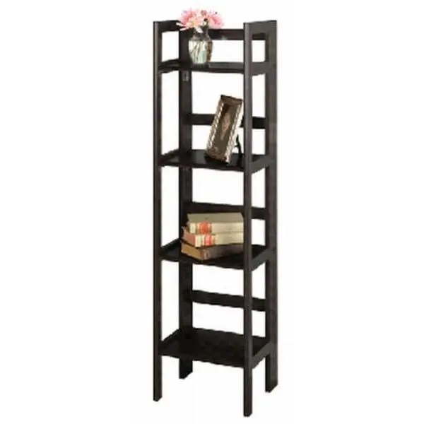 212 MAIN 4-Tier Folding Wood Shelf with Marble Accents, Black Indoor Storage Rack, Indoor Furniture Organizer