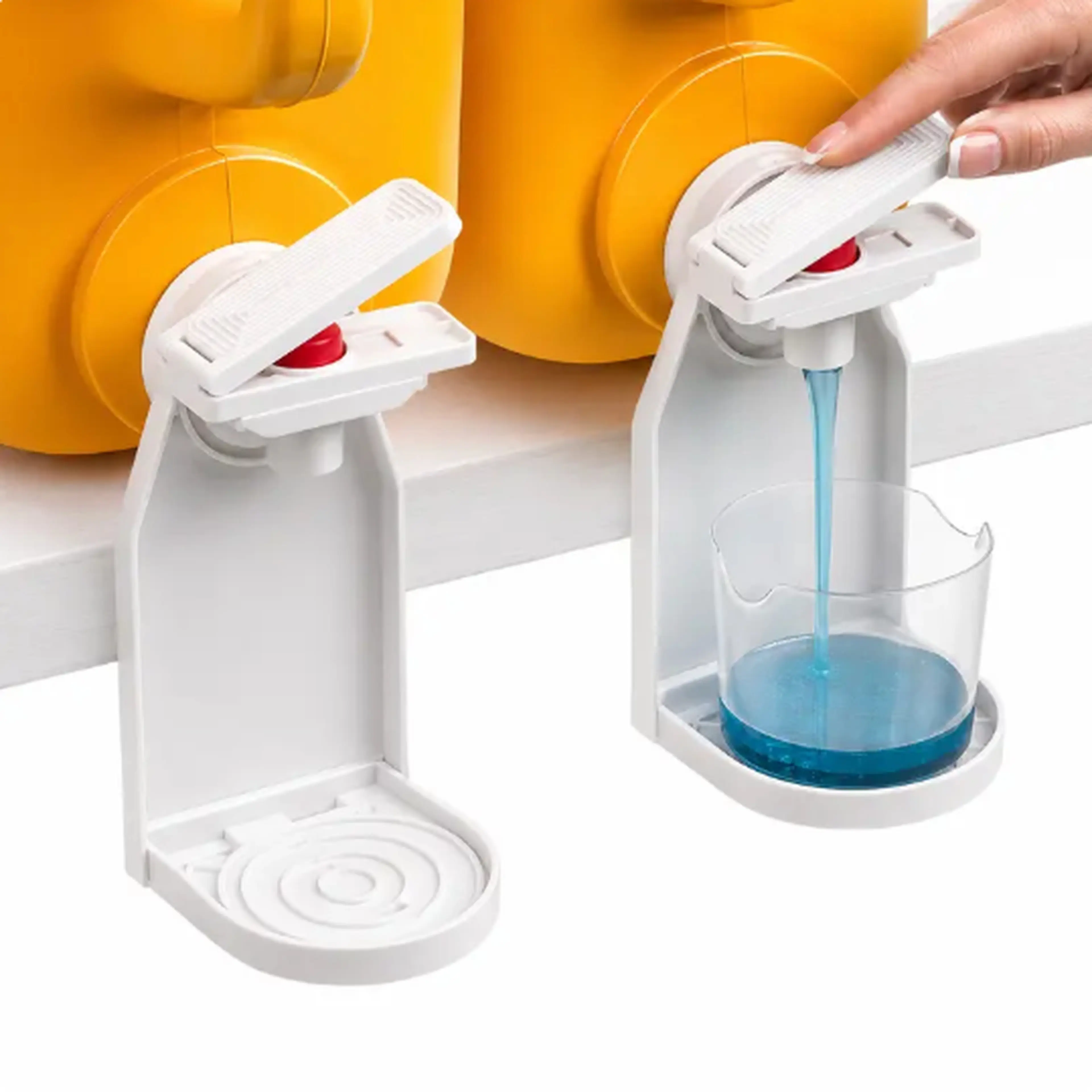 Laundry Detergent Dispenser Cup Holder with Upgraded Nozzle, Drip Tray & Easy Switch, No Mess Liquid Organizer for Laundry Room