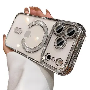 High-grade Glitter Rhinestones Phone Case for iPhone 17 Pro Max, 16, 15, 11, 12, 13, 14 Pro Max, 16 PlusMagSafe Magnetic Clear Case with Lens Protection, Screen Protector, Shockproof Protective Cover