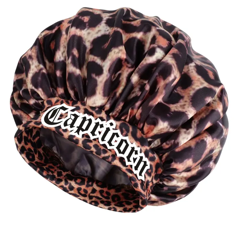 Women's Leopard Print Sleep Cap with Zodiac Prints, Wide Elastic Design, Waterproof, Foldable Hair Hat, Bonnets for Sleeping, Daily Use, Shower, Men's Sleep Cap, Holiday Gift