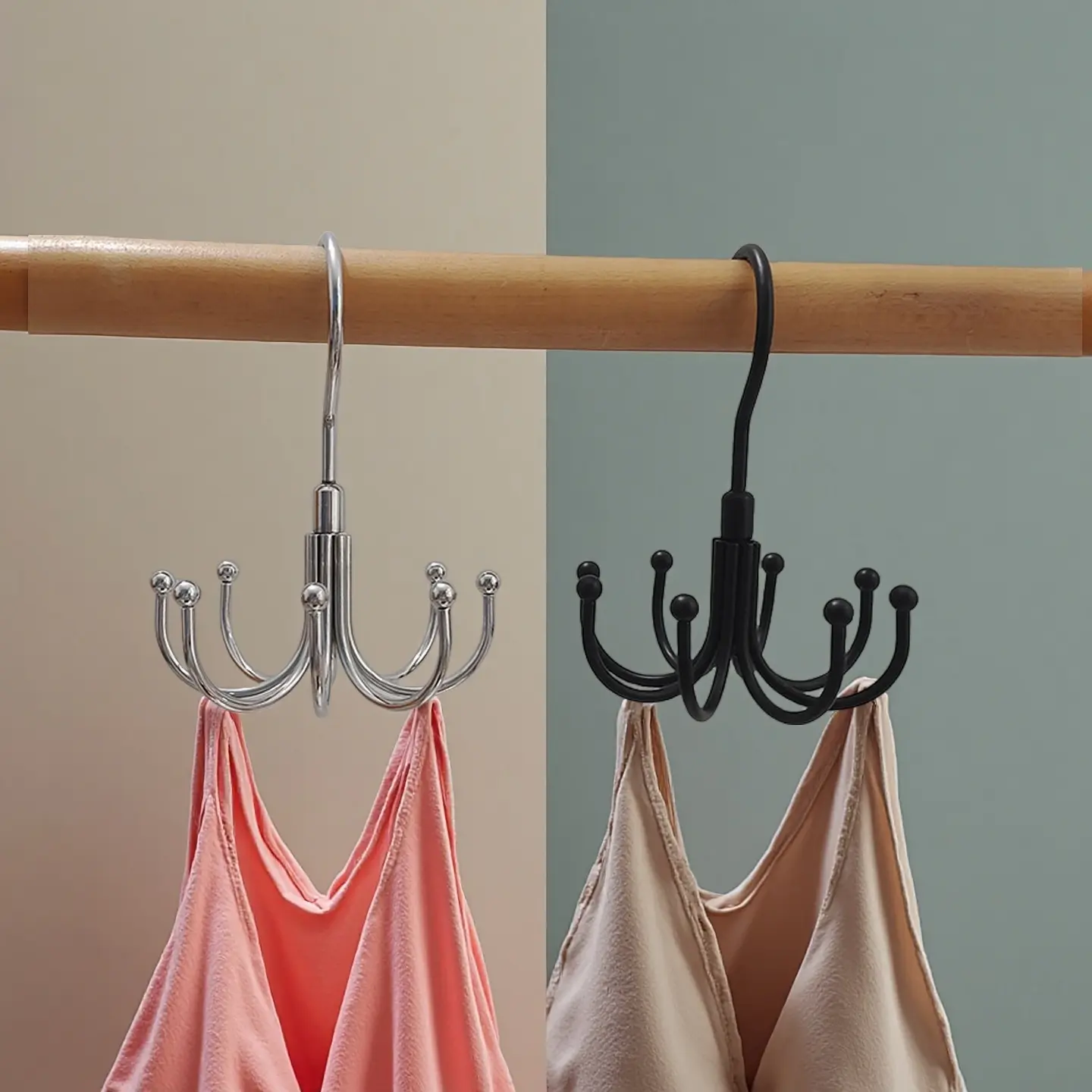 360 °   Rotating Bra Hanger, Shawl Hanger, 1/2 Counts Stainless Steel Tank Top Hanger, Rotatable Clothes Hanger, Durable & Fashionable Space Saving Hanger for Closet, Home Decoration Hooks