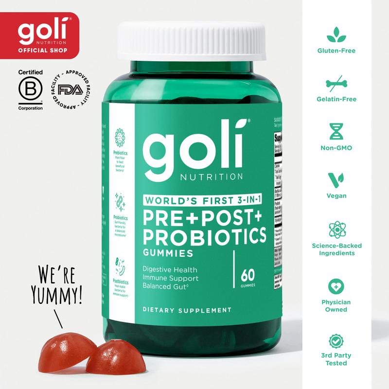 Power Wellness Trio for Stress, Gut & Immune - World's First 3-in-1 Pre, Post, Probiotic, Apple Cider Vinegar & Vitamin B12, Ashwagandha & Vitamin D Gummies. Gluten-Free, Vegan, Non-GMO & Gelatin-Free